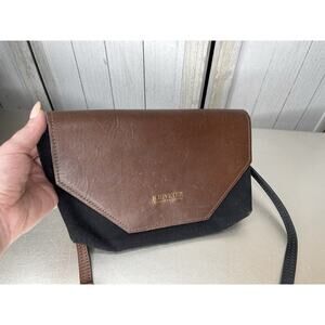 R Riveter Womens Handbag Purse Clutch Black Canvas Brown Leather Distressed